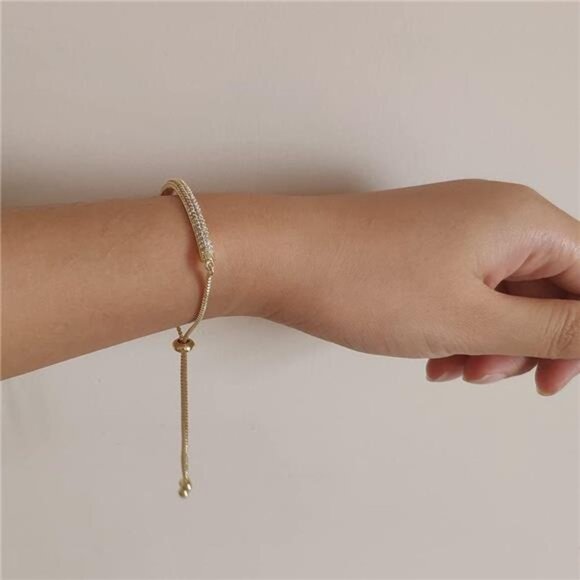 Adjustable Slider Bracelet - Gold/White Gold/Rose Gold Bar Friendship Bangle - Picture 4 of 6